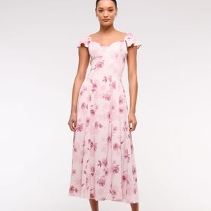 Abercrombie & Fitch Flutter Short Sleeve Pink Floral MIDI Dress Open Back L P